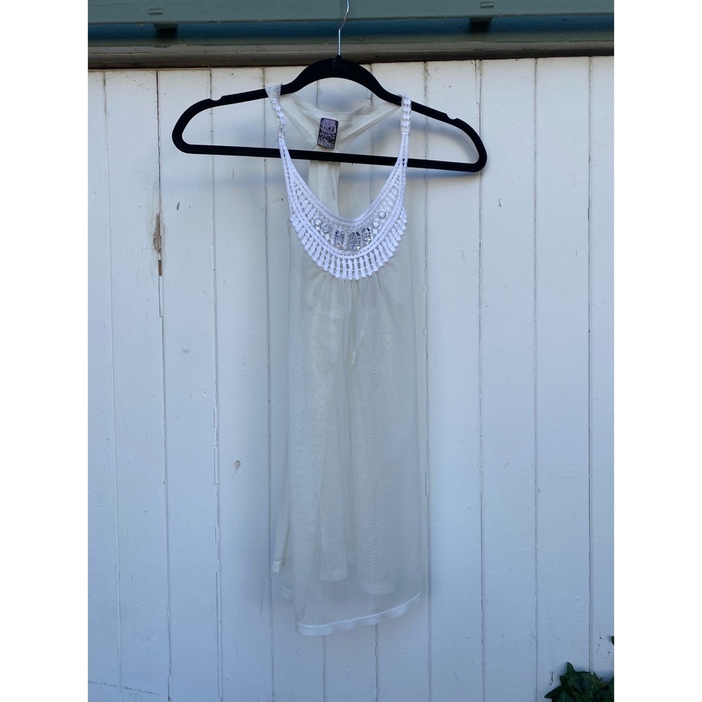 Sheer Ivory Free People Shirt with Rhinestones